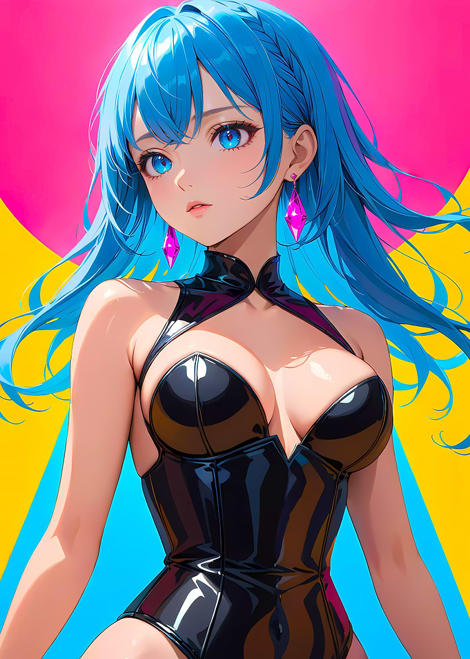 Sexy Anime Girl in Black Latex Bodysuit