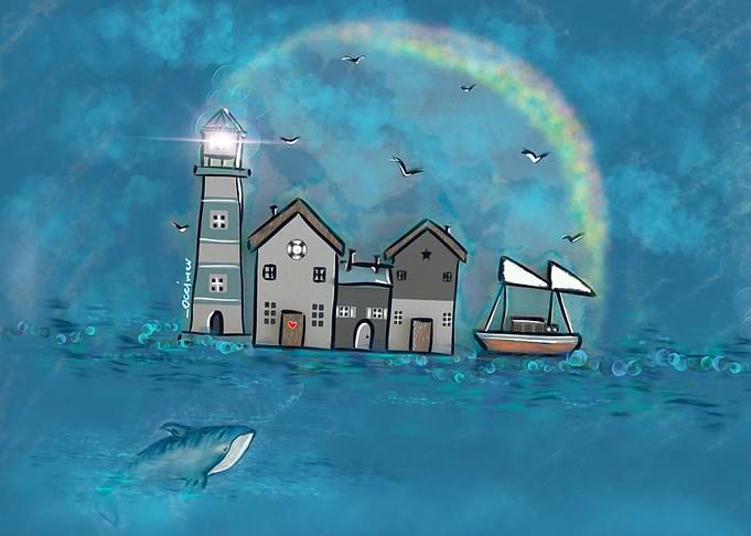 Lighthouse Village by the Sea