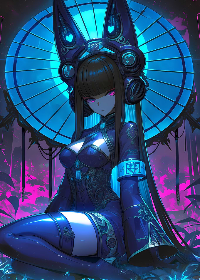 Cyberpunk Anime Girl Gaming
