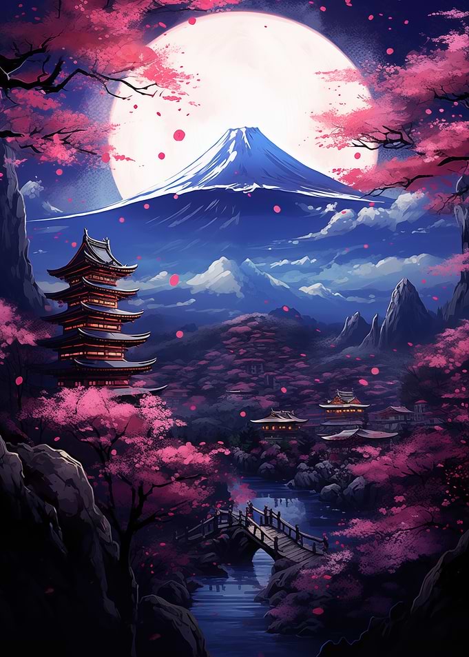 Japanese Mountain Landscape Sakura