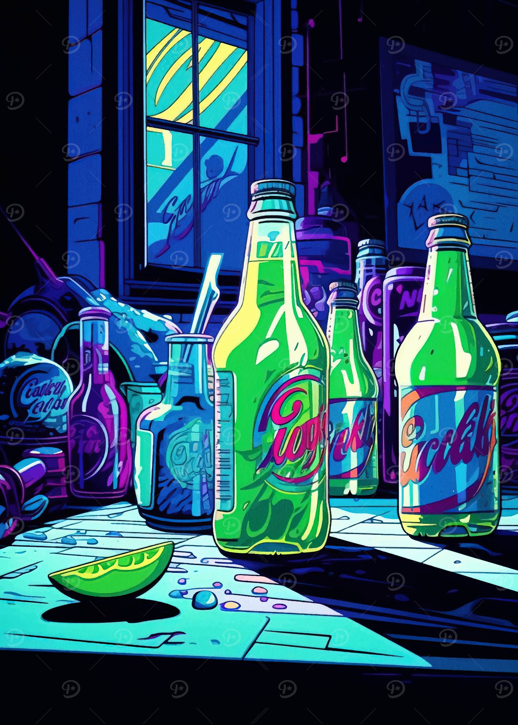 Neon Green Soda Bottles