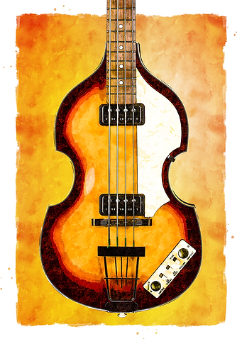 Vintage Bass Guitar Watercolor