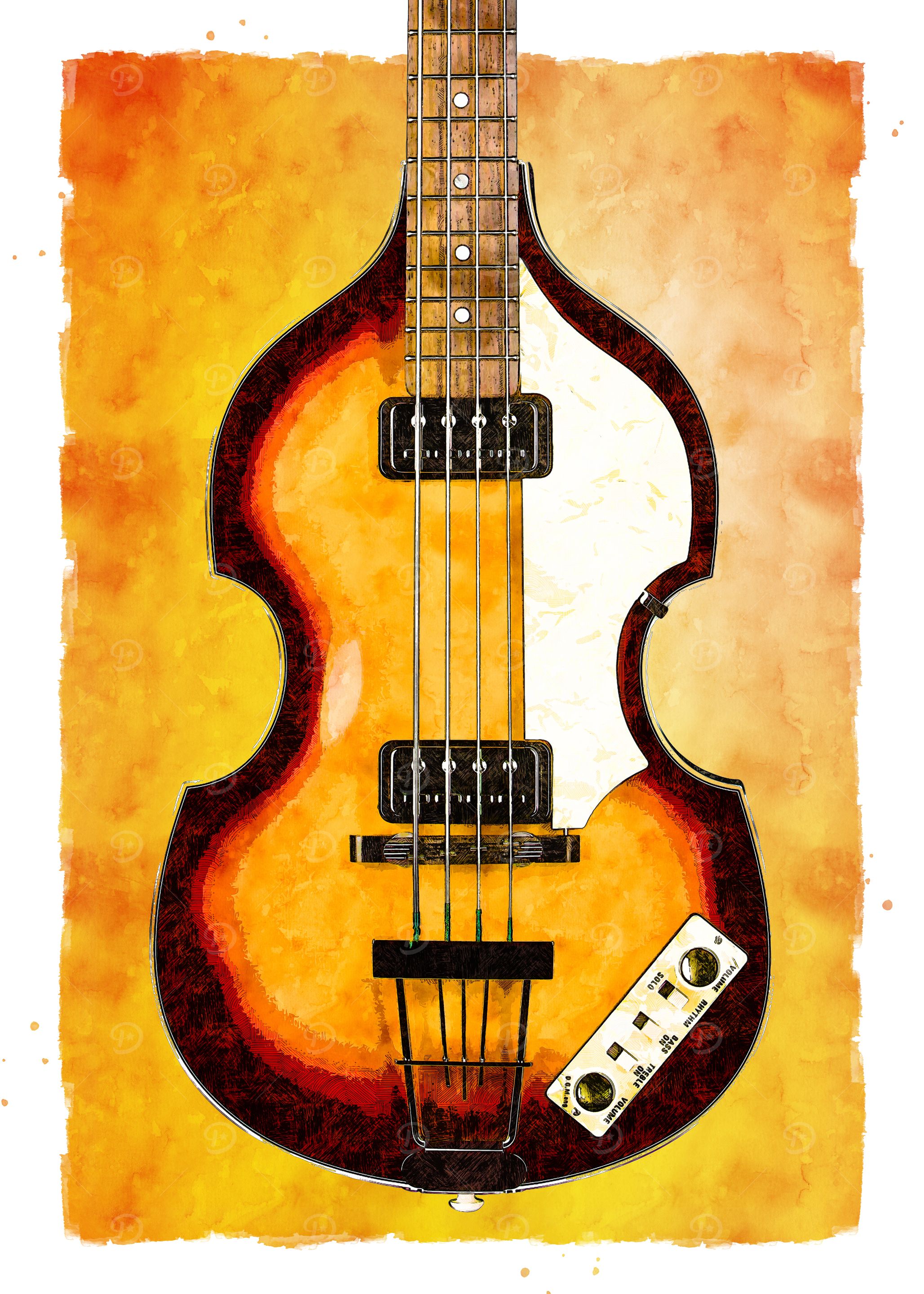 Vintage Bass Guitar Watercolor
