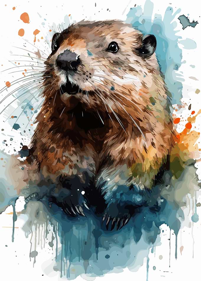 Watercolor Beaver Portrait