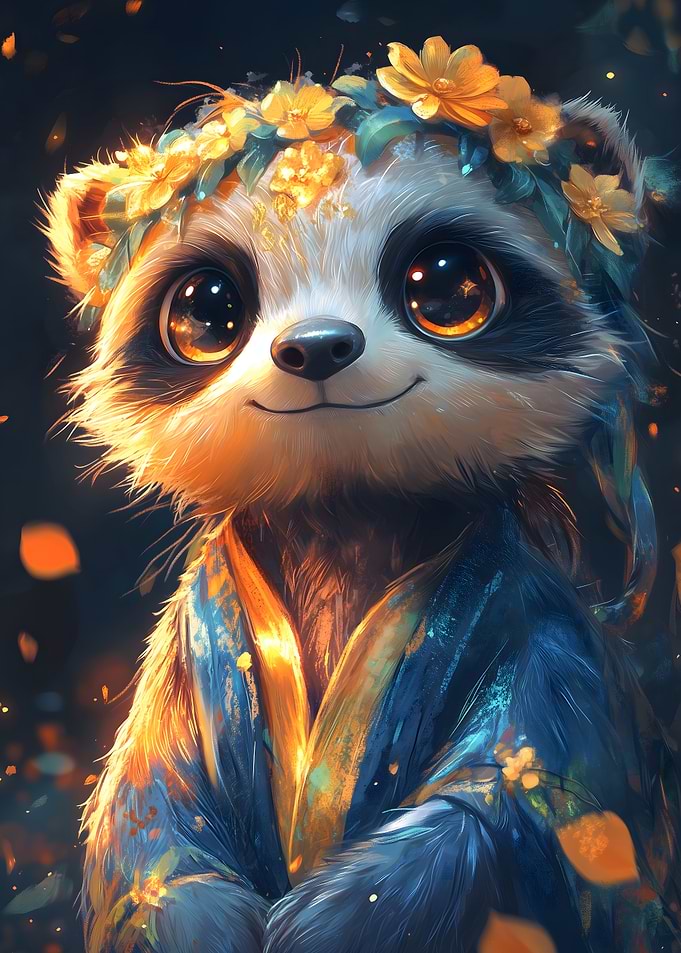 Cute Raccoon in Kimono Animal