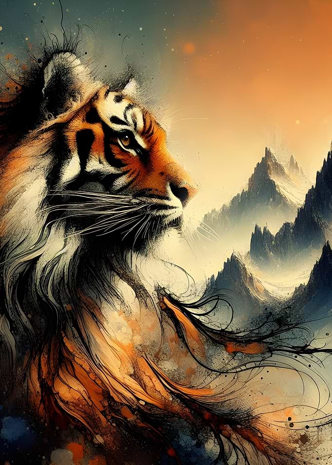 Tiger Spirit in Mountain Landscape
