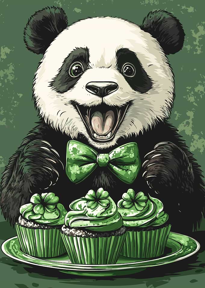 Panda with Green Shamrock Cupcakes