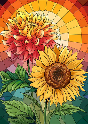 Sunflower and Dahlia Stained Glass