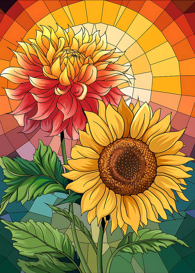 Sunflower and Dahlia Stained Glass