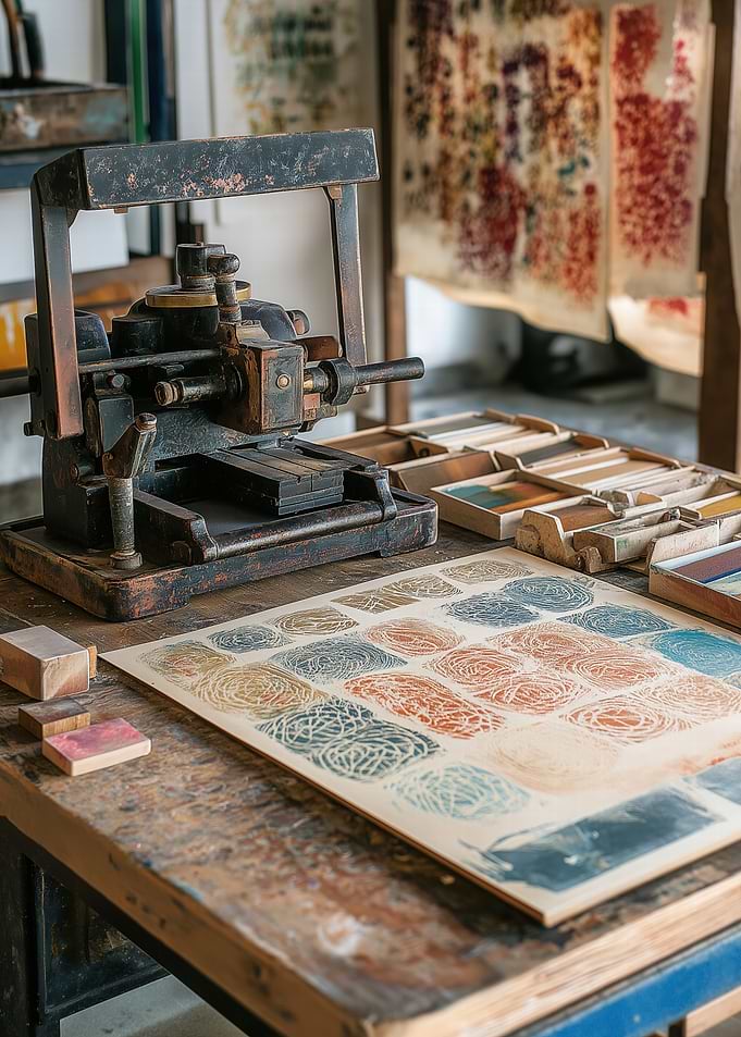Vintage Printing Press & Artwork