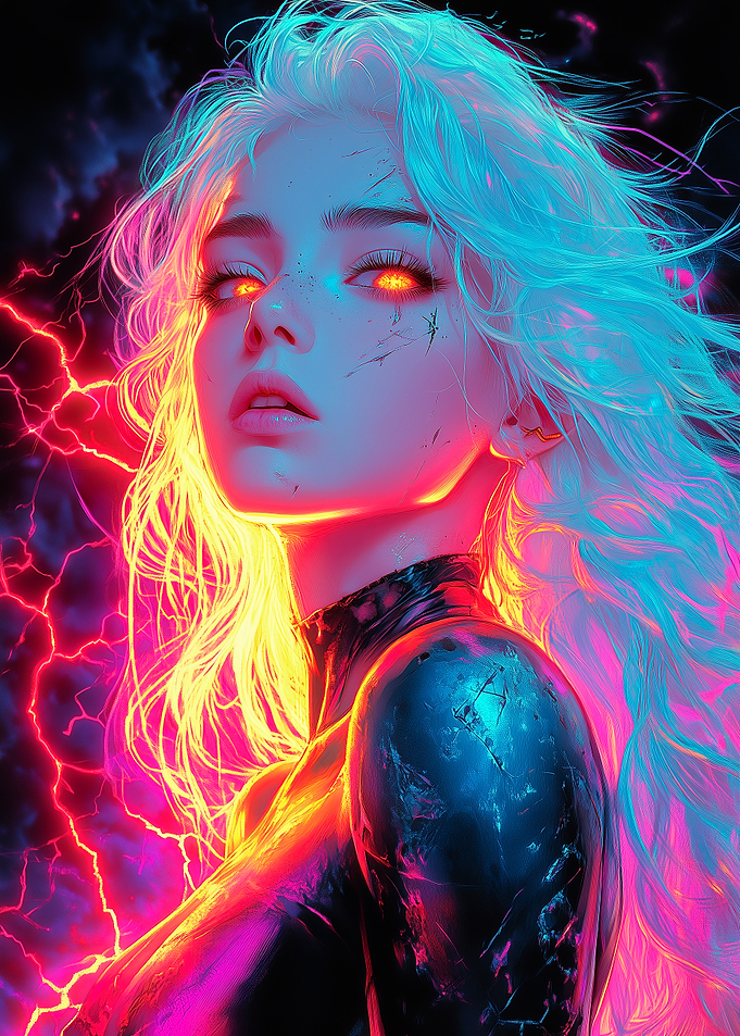 Cyberpunk Woman with Neon Hair