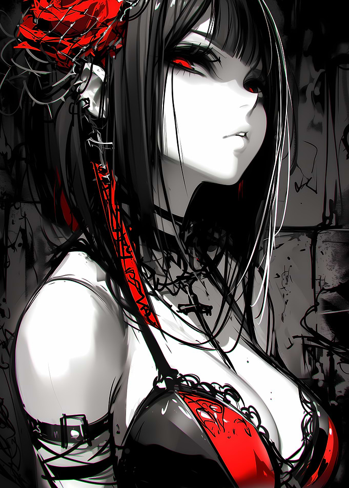 Anime Girl with Red Eyes Gaming