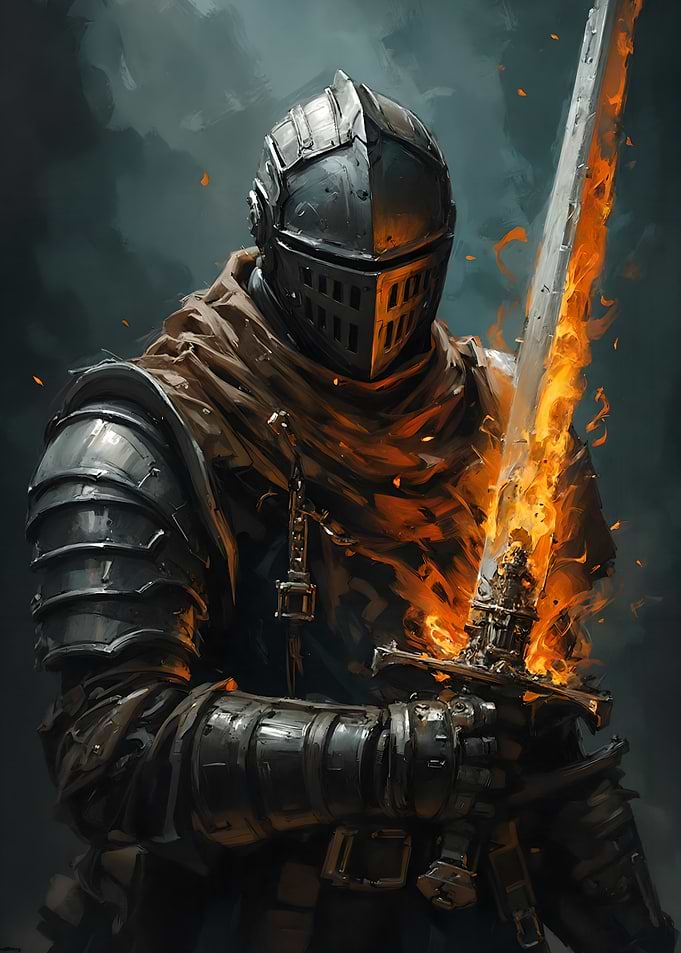Dark Souls Knight with Flaming Sword