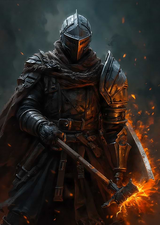 Dark Knight with Flaming Axe