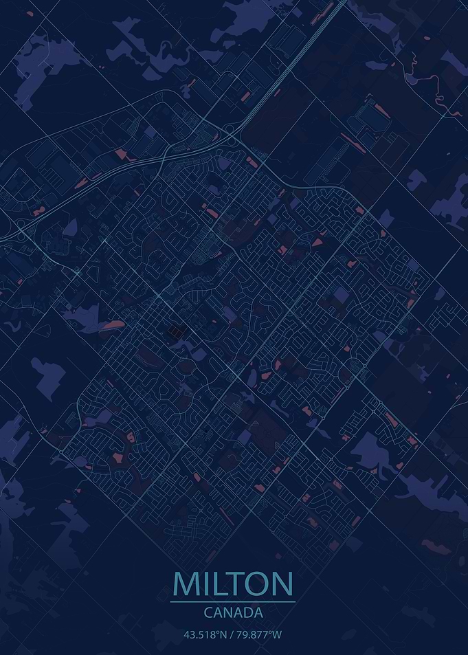 Milton, Ontario, Canada Blue and Purple City Map