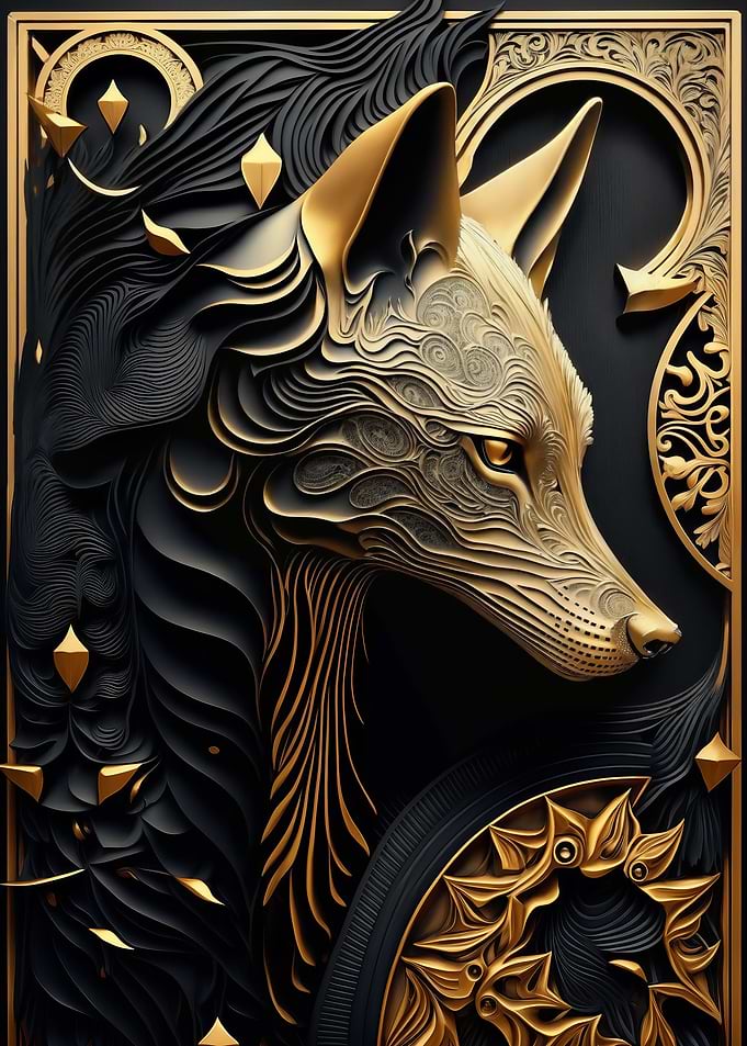 Golden Wolf Portrait Art Deco