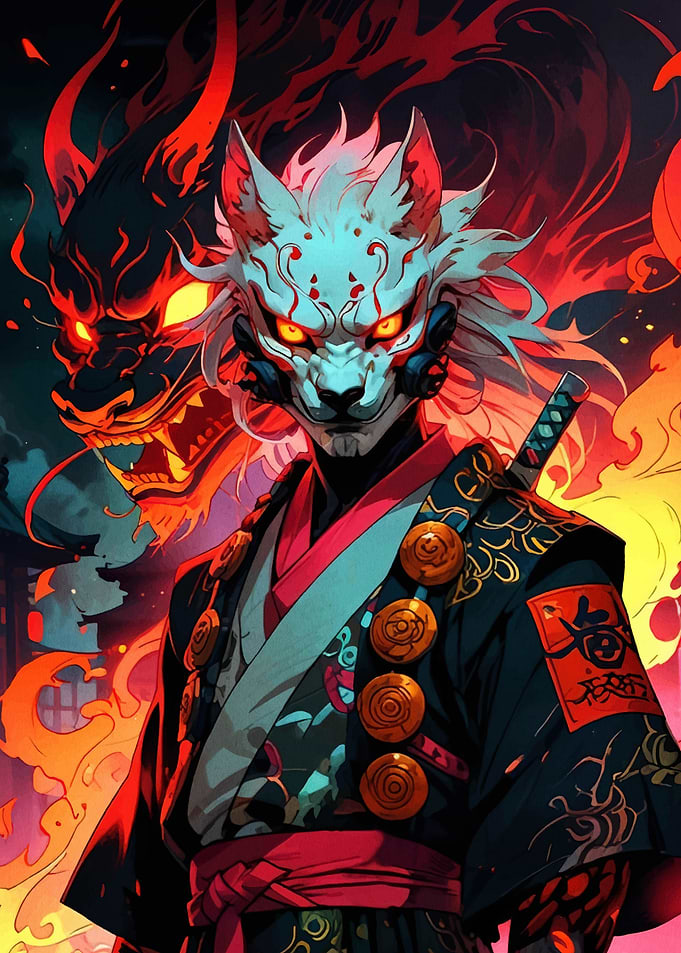 Kitsune Samurai Art Print