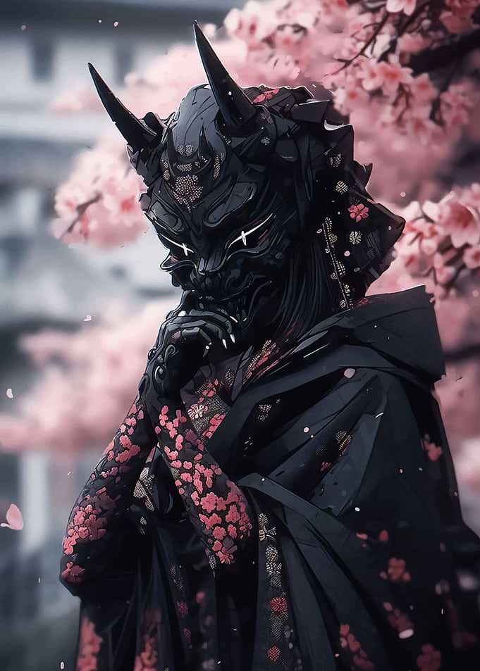 Oni Mask with Cherry Blossoms