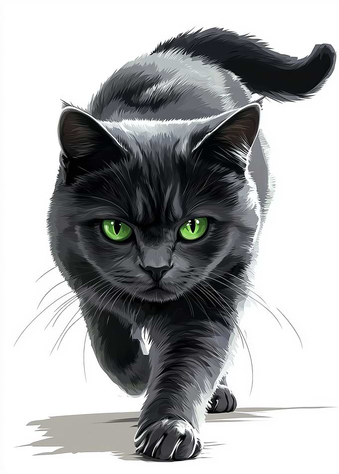 Black Cat with Green Eyes