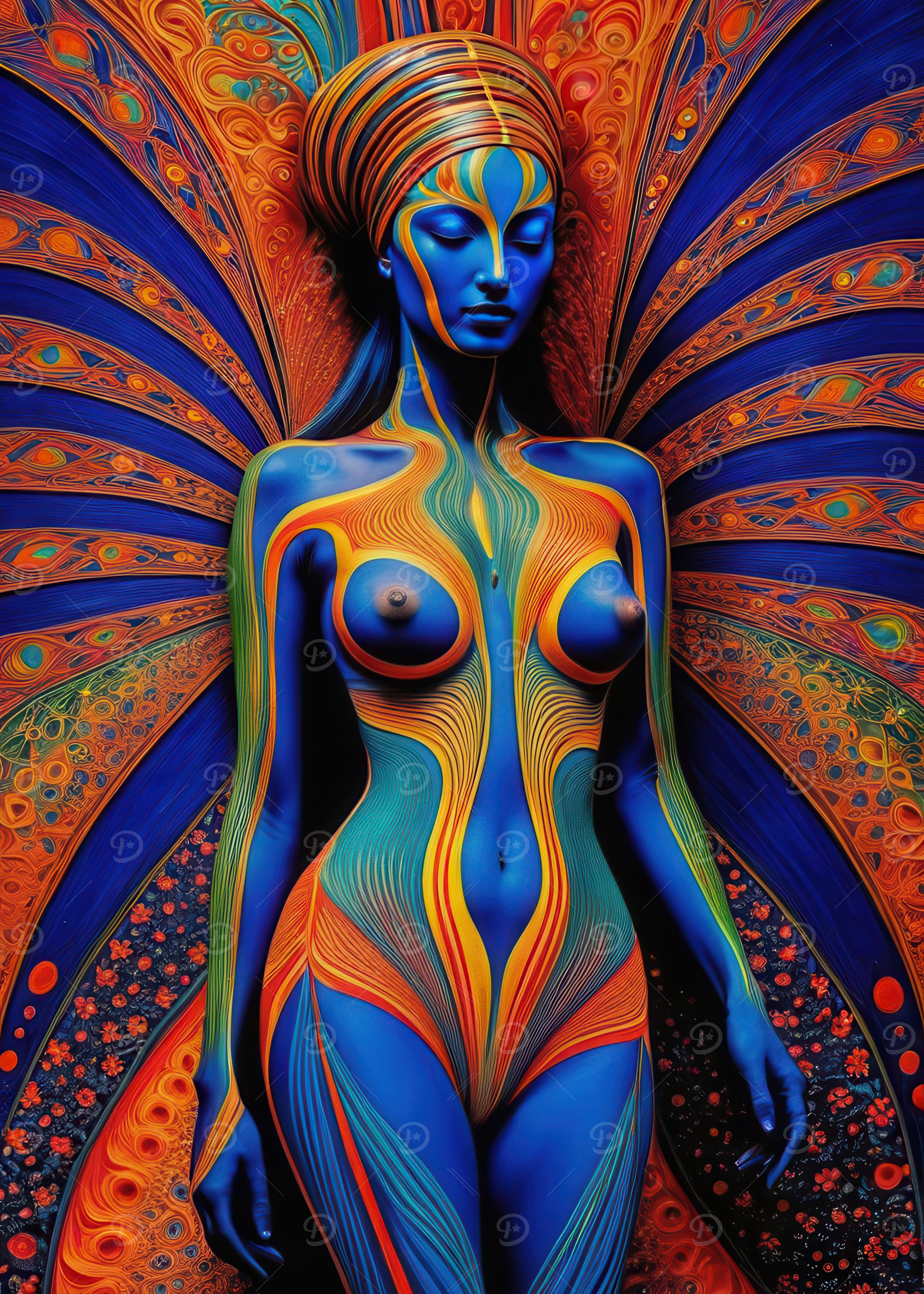 Body Art with Peacock Pattern