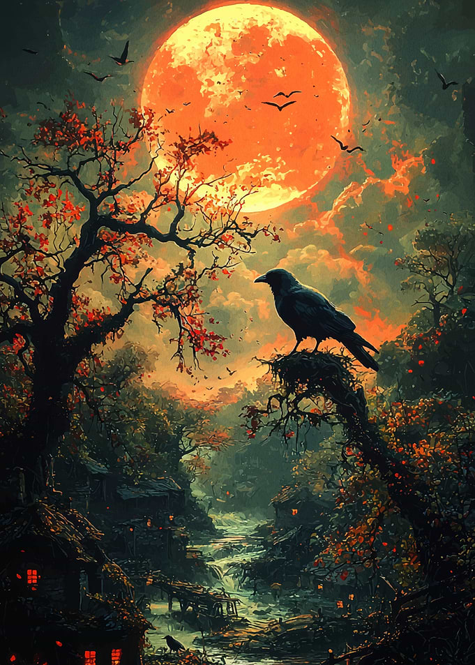 Crow Under Blood Moon