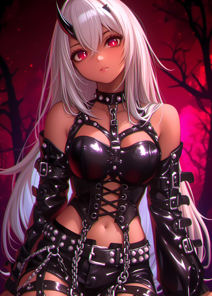 Anime Girl in Leather Outfit Gaming
