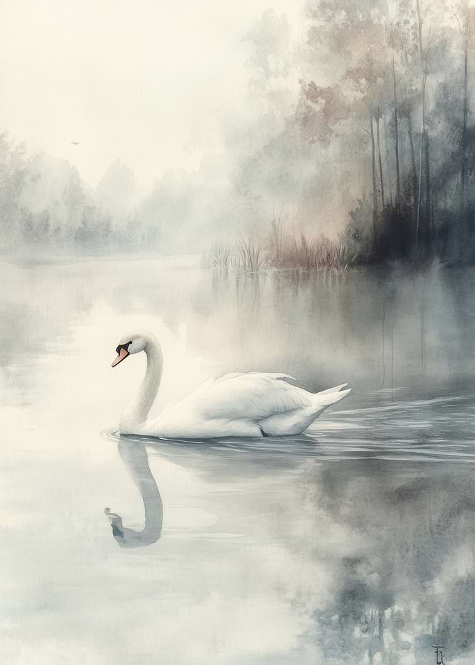 Swan in Misty Lake