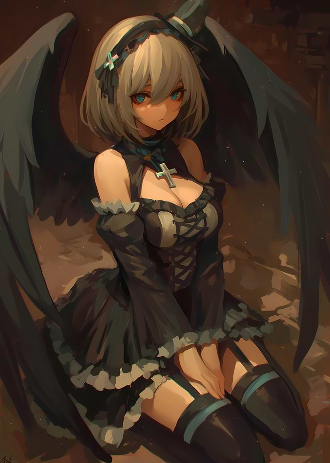 Angel with Black Wings Anime Girl Waifu Gaming
