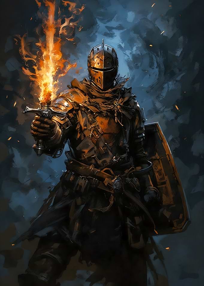 Dark Knight with Flaming Sword