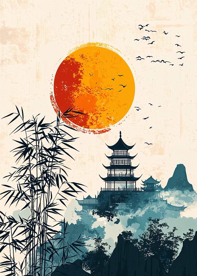 Japanese Pagoda Sunset