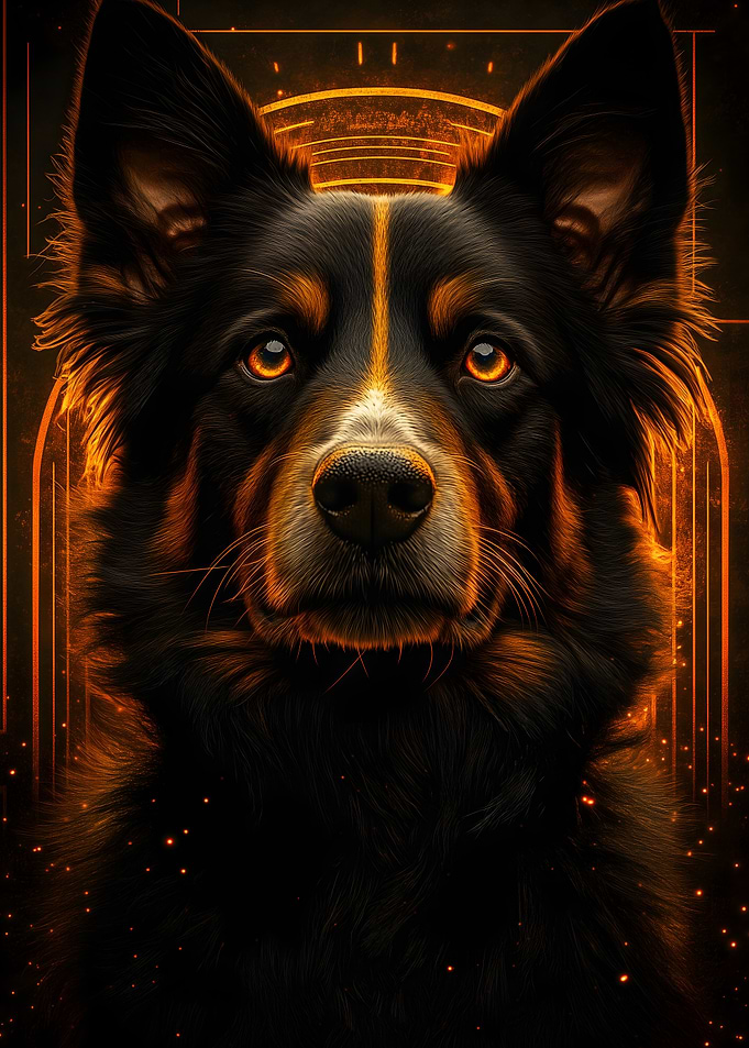 Border Collie Dog with Glowing Eyes