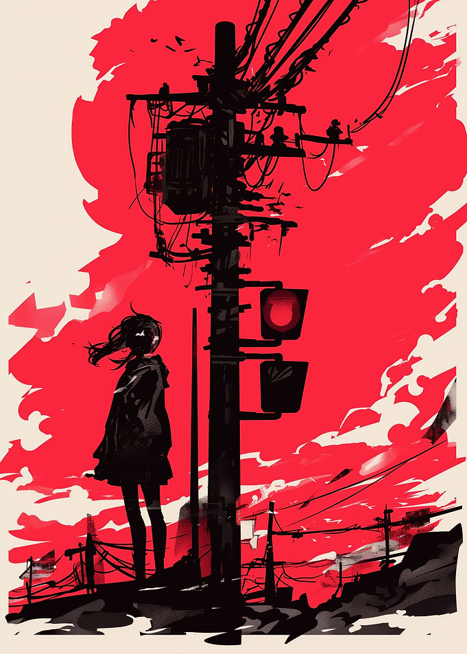 Silhouette Girl Under Red Sky