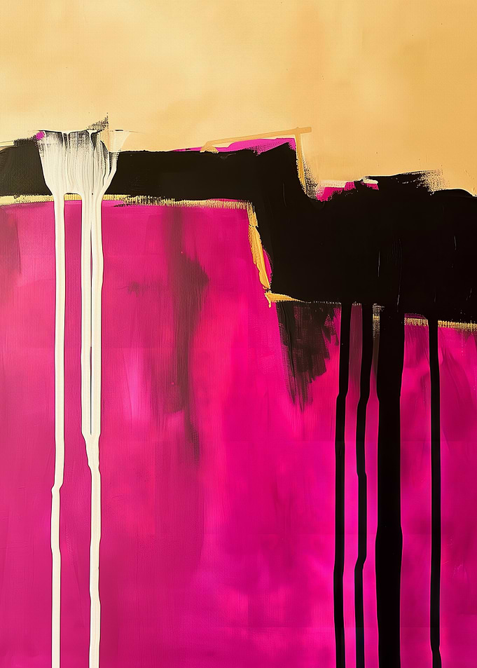 Abstract Art with Pink, Black, and Gold