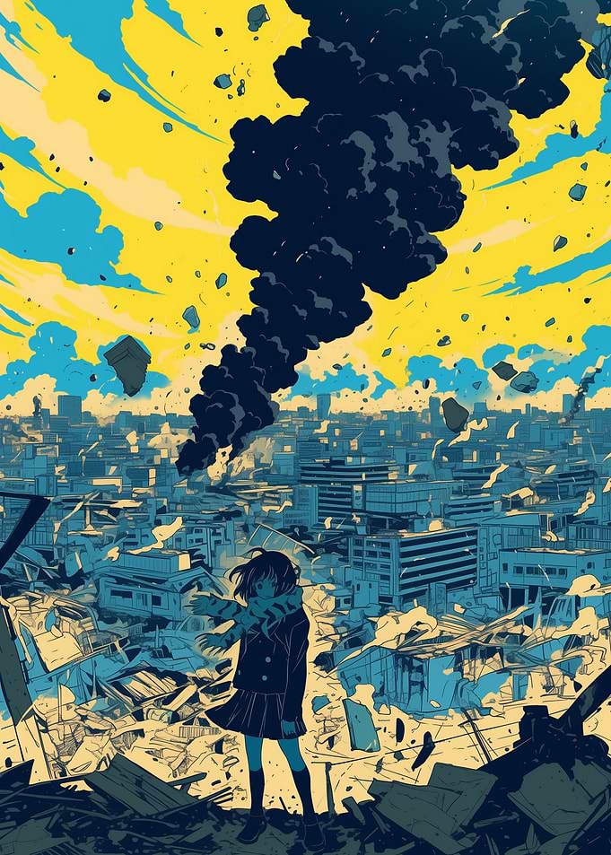 Anime Girl in Post-Apocalyptic City