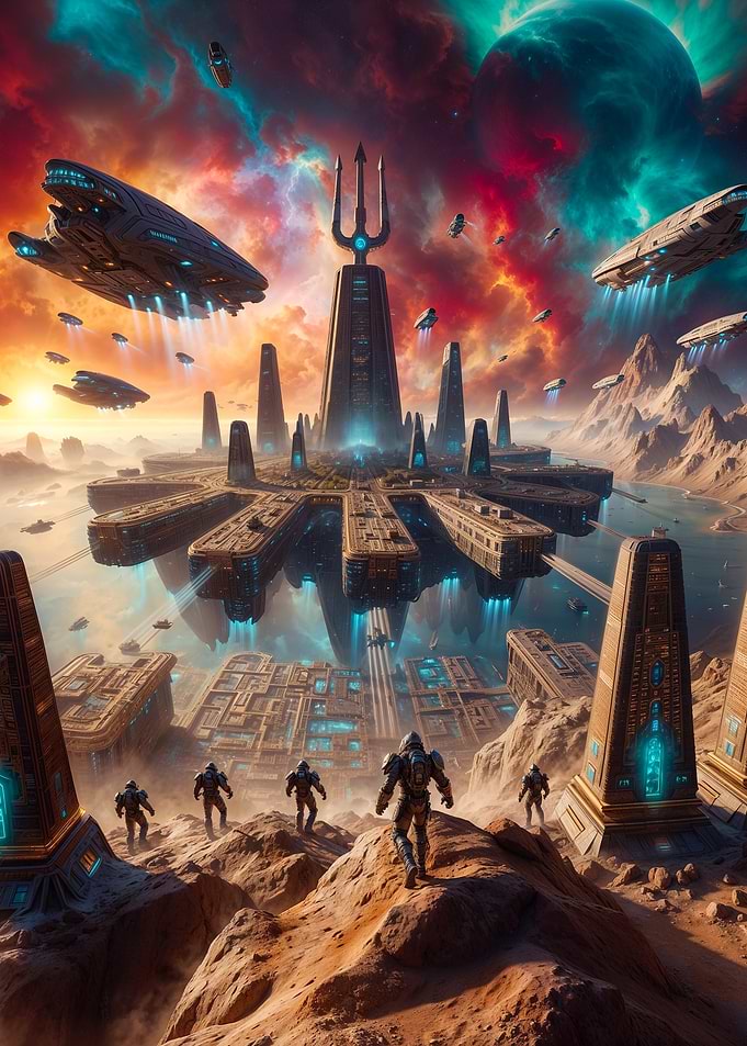 Sci-Fi Cityscape with Spaceships