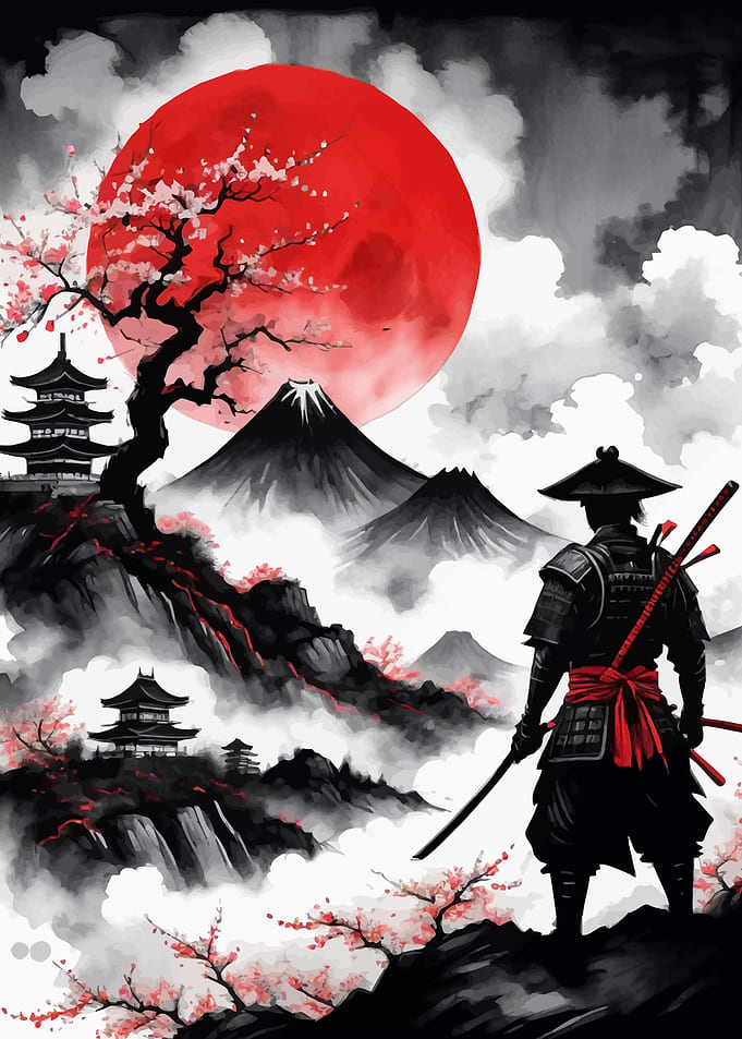 Samurai and Red Moon