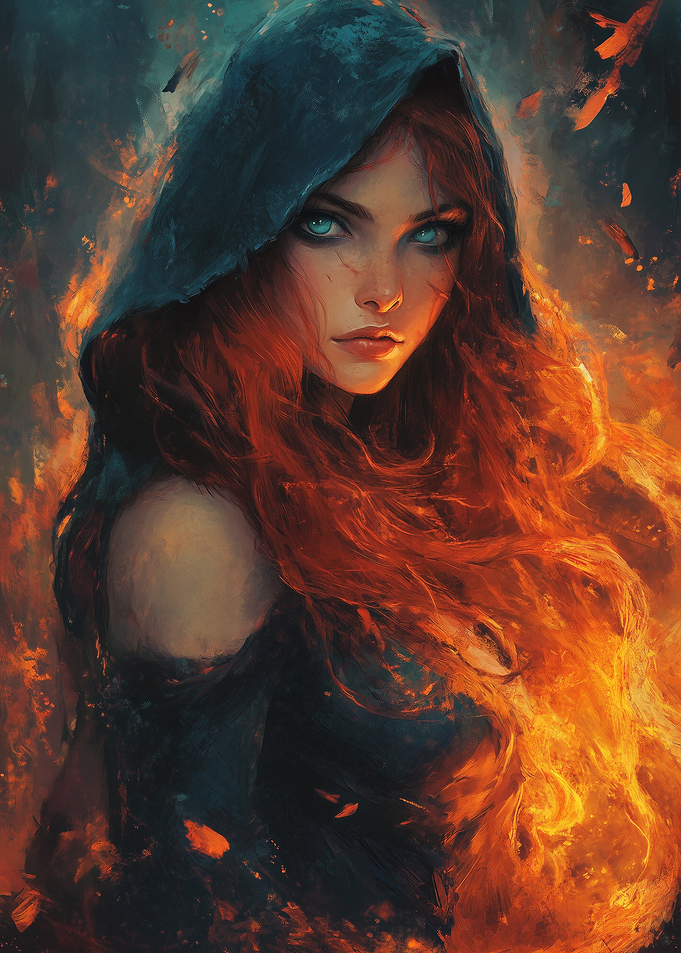 Fiery Woman in a Hood