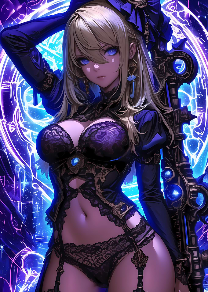 Anime Girl in Black Lace Gaming