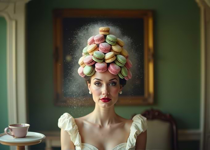 Macaron queen takes tea in vintage parlor