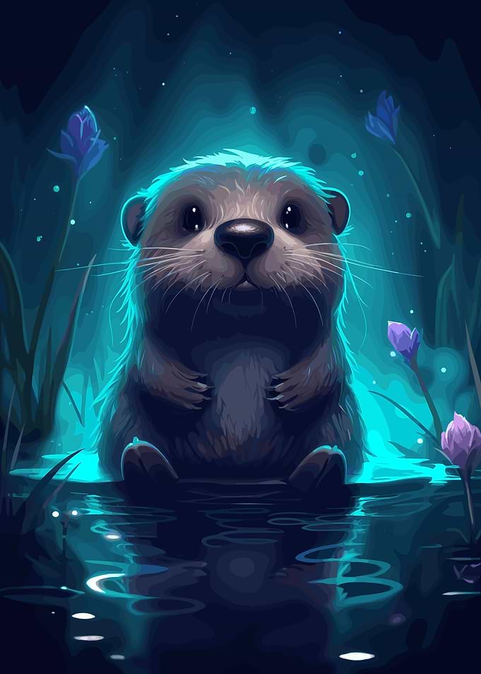 Cute Otter in Blue Light