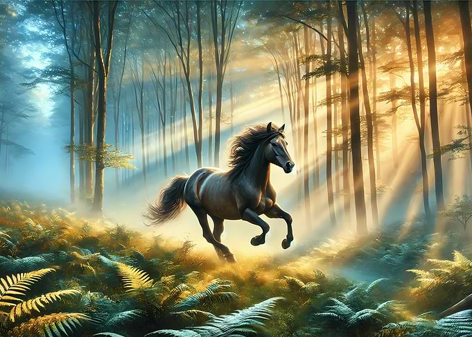 Horse Running Through Forest