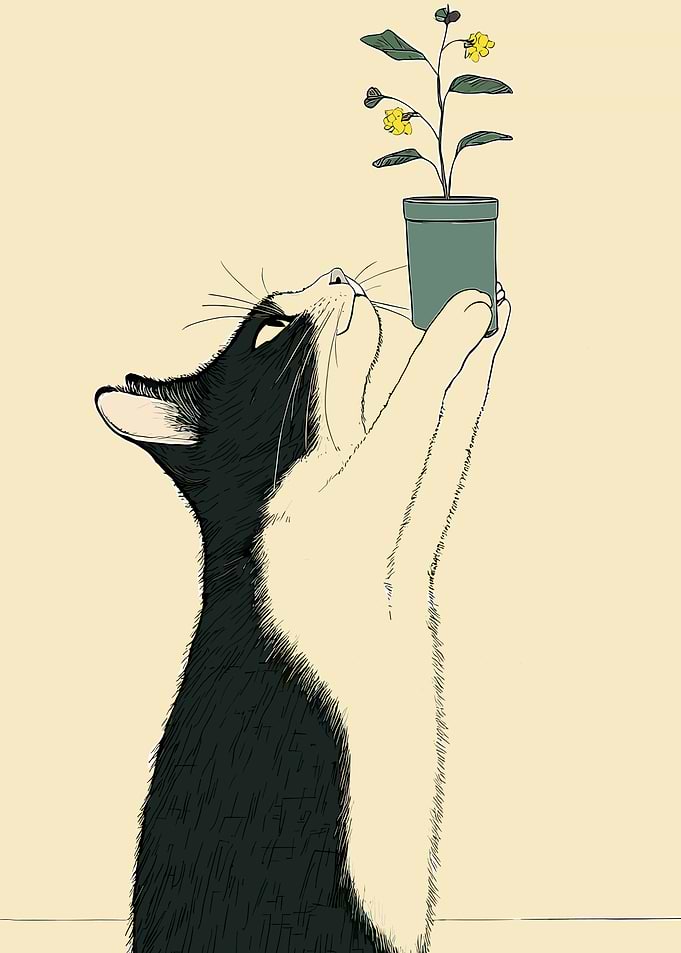 Curious Cat and Plant