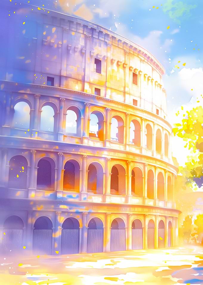 Sunlit Watercolor Colosseum