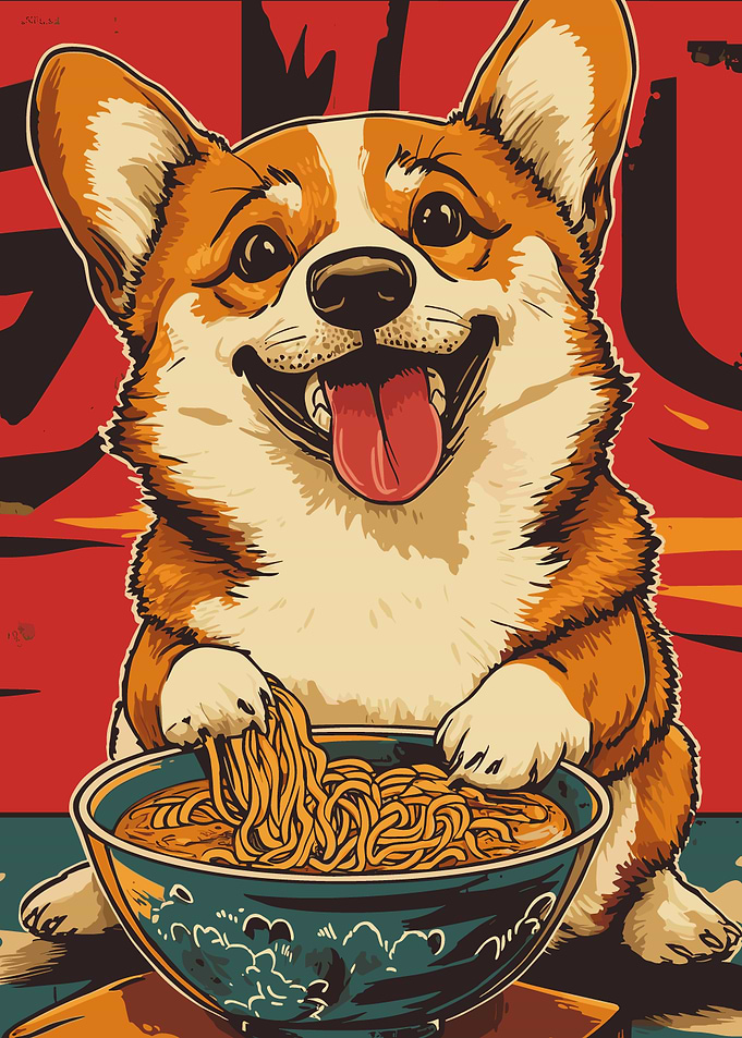 Corgi Eating Ramen