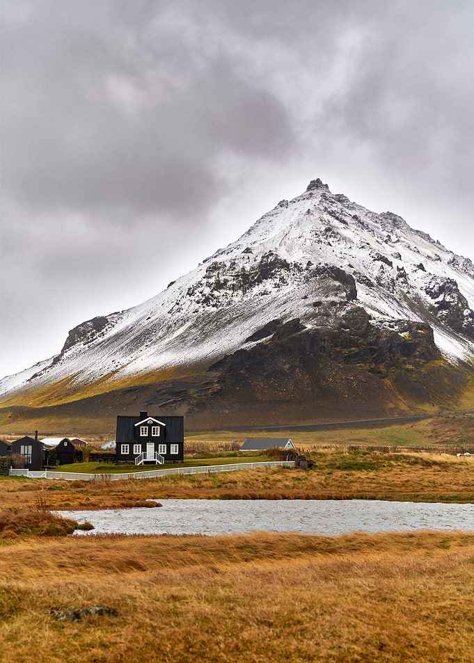 Snowy Mountain & House in iceland