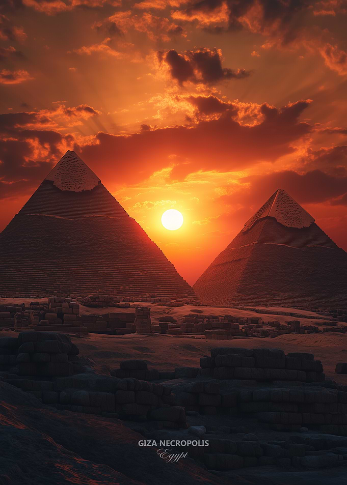 Giza Necropolis Pyramids at Sunset