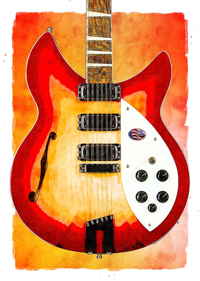 Red Electric Guitar Watercolor