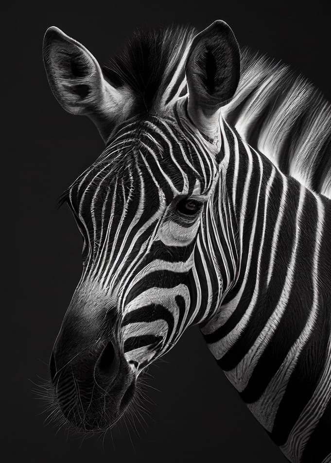 Zebra Portrait in fineart photography in black and white
