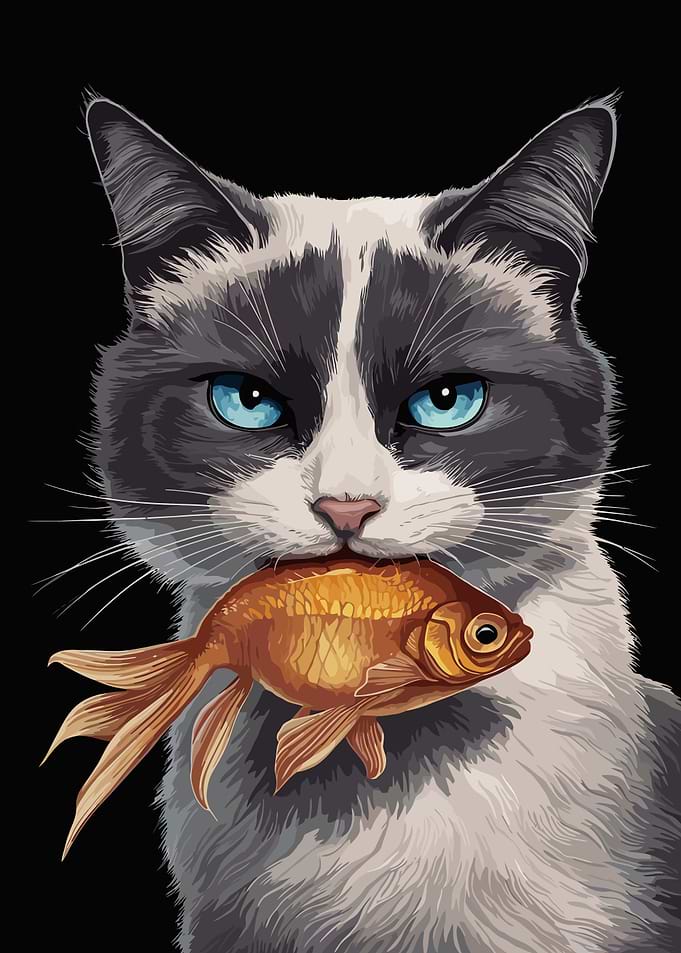 Cat with Goldfish