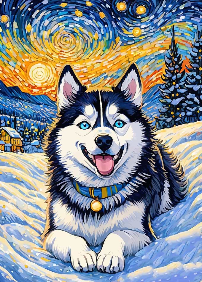 Siberian Husky in Starry Night